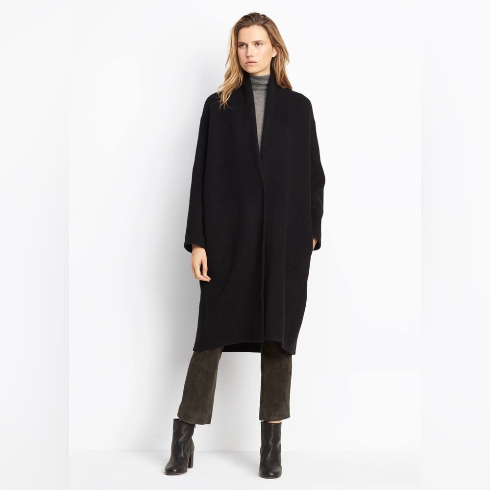 Vince high collar camel & wool blend black coat jacket size large